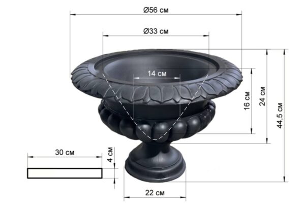 Вазон "Тоскана малый" Ø55 H43 см — бронзовый 9 toskana malenkij razmery 1