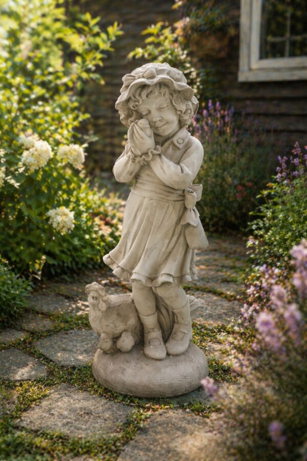 Скульптура девочка с птенцом для сада