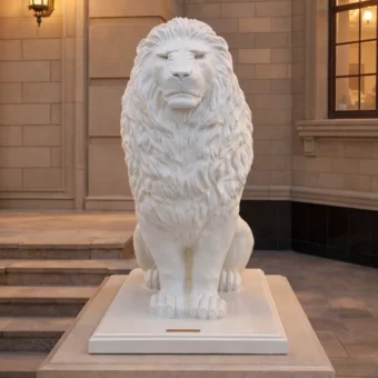 Скульптура лев из архитектурного бетона белый — садовый декоративный лев GNEDKOV.ART
