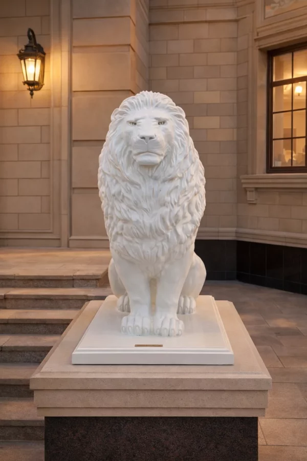 Скульптура лев из архитектурного бетона белый — садовый декоративный лев GNEDKOV.ART