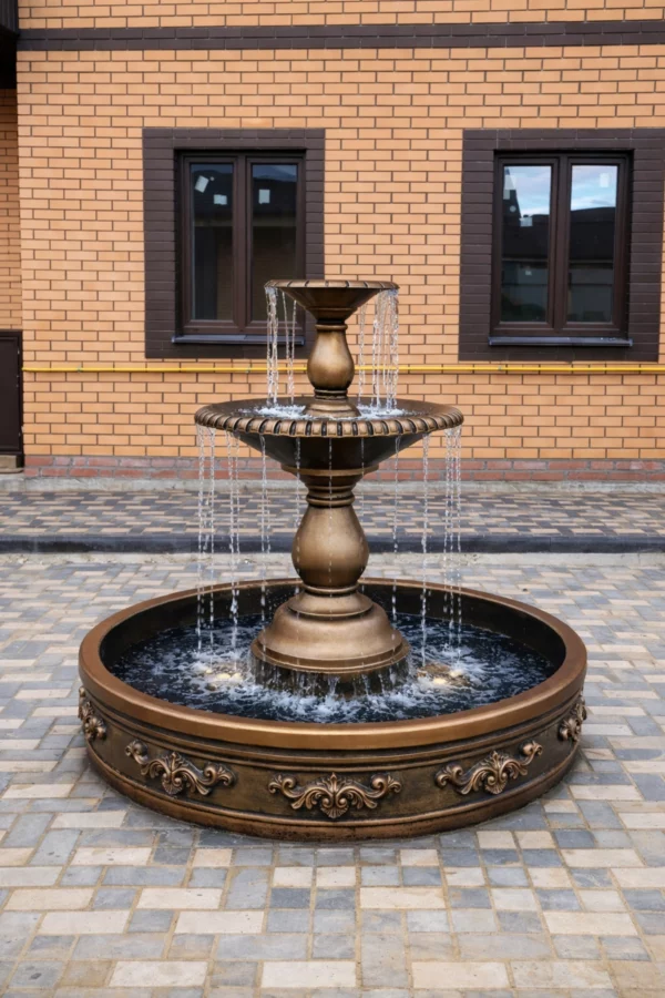 Фонтан Флоренция Аркадия античная бронза 150 см с водой во дворе частного дома, дневной вид