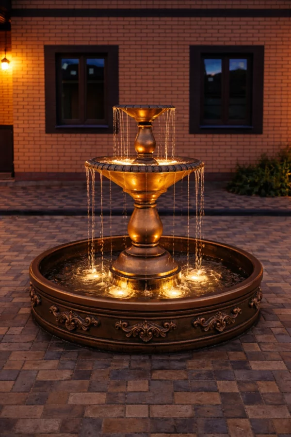 Двухъярусный фонтан Флоренция Аркадия античная бронза 150 см с подсветкой и переливом воды вечером