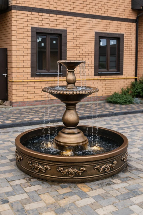 Классический фонтан Флоренция Аркадия 150 см античная бронза, двухъярусный, вид днём