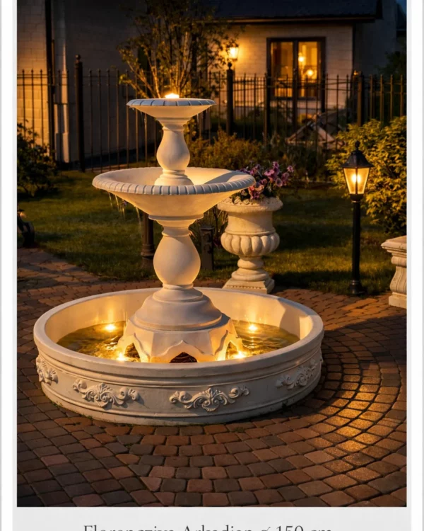 Садовый фонтан Флоренция Аркадиан 150 см вечерний вид с подсветкой