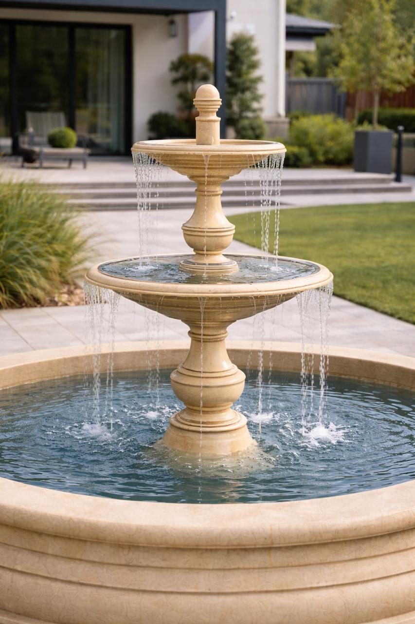 Фонтан Мещерский Ø350 см – бежевый 2 Сборный садовый фонтан из камня