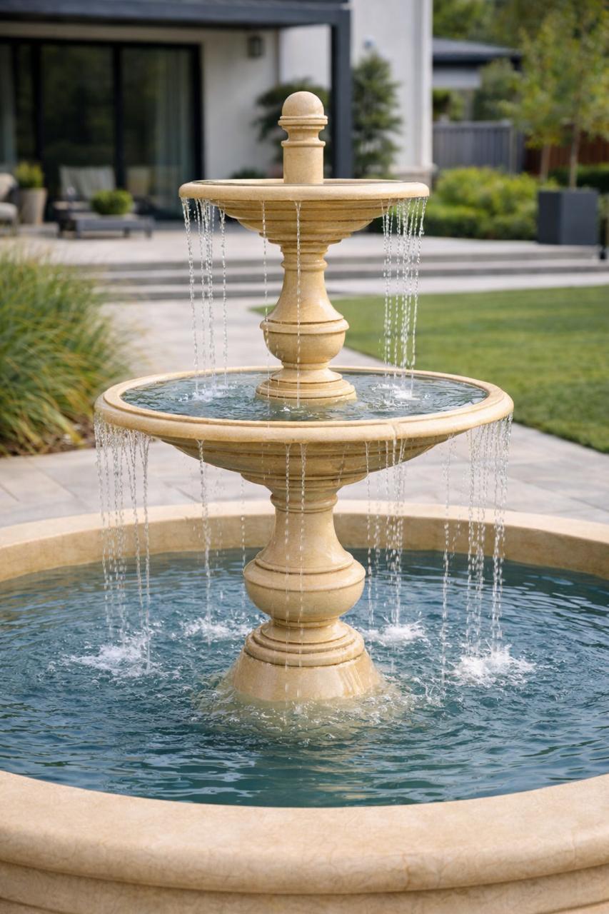 Фонтан Мещерский Ø350 см – бежевый 3 Сборный садовый фонтан из камня