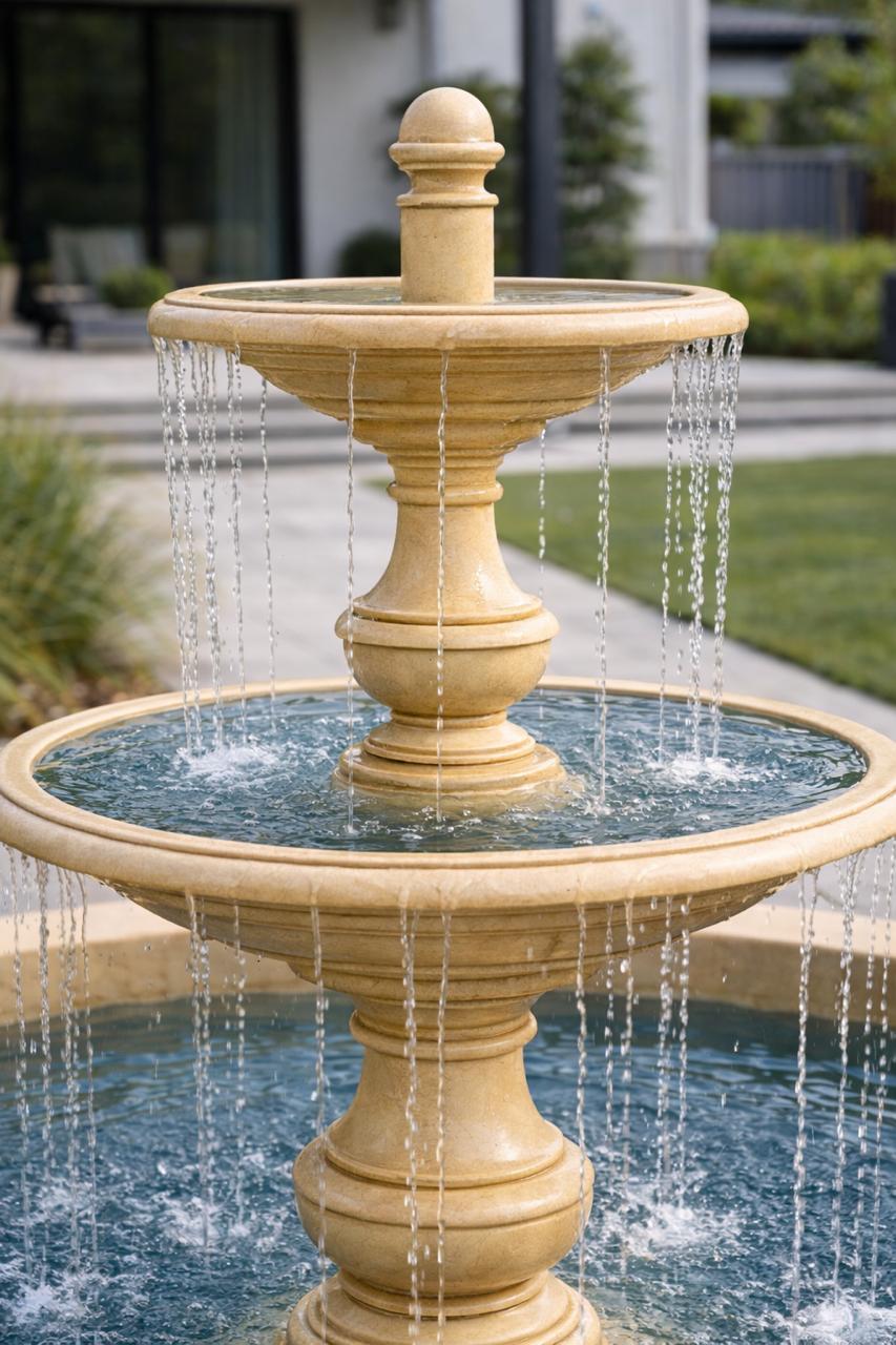 Фонтан Мещерский Ø350 см – бежевый 4 Сборный садовый фонтан из камня