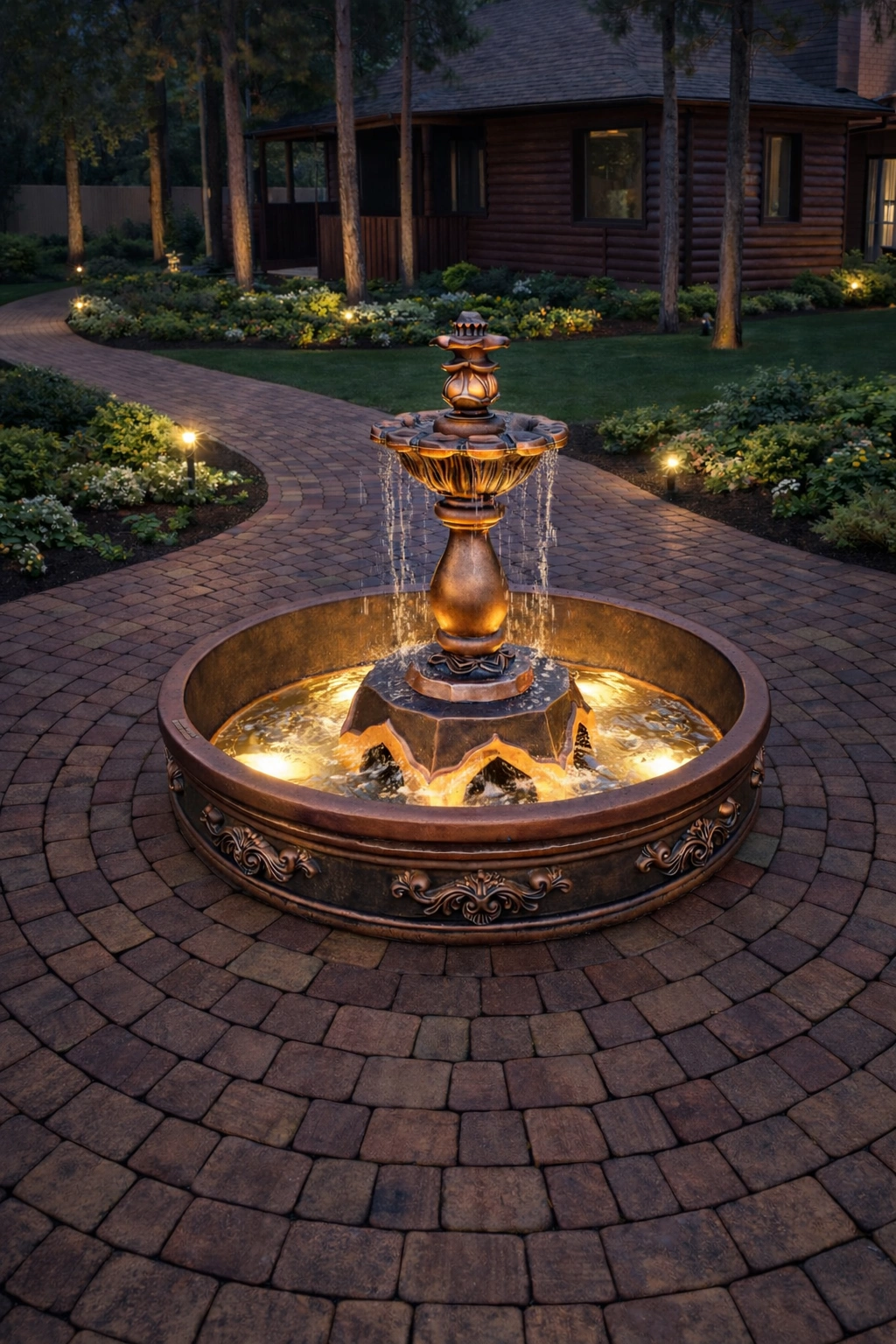 Фонтан «Венеция» в бронзе Ø150 см 2 Фонтан «Венеция» бронза с подсветкой и водой на загородном участке