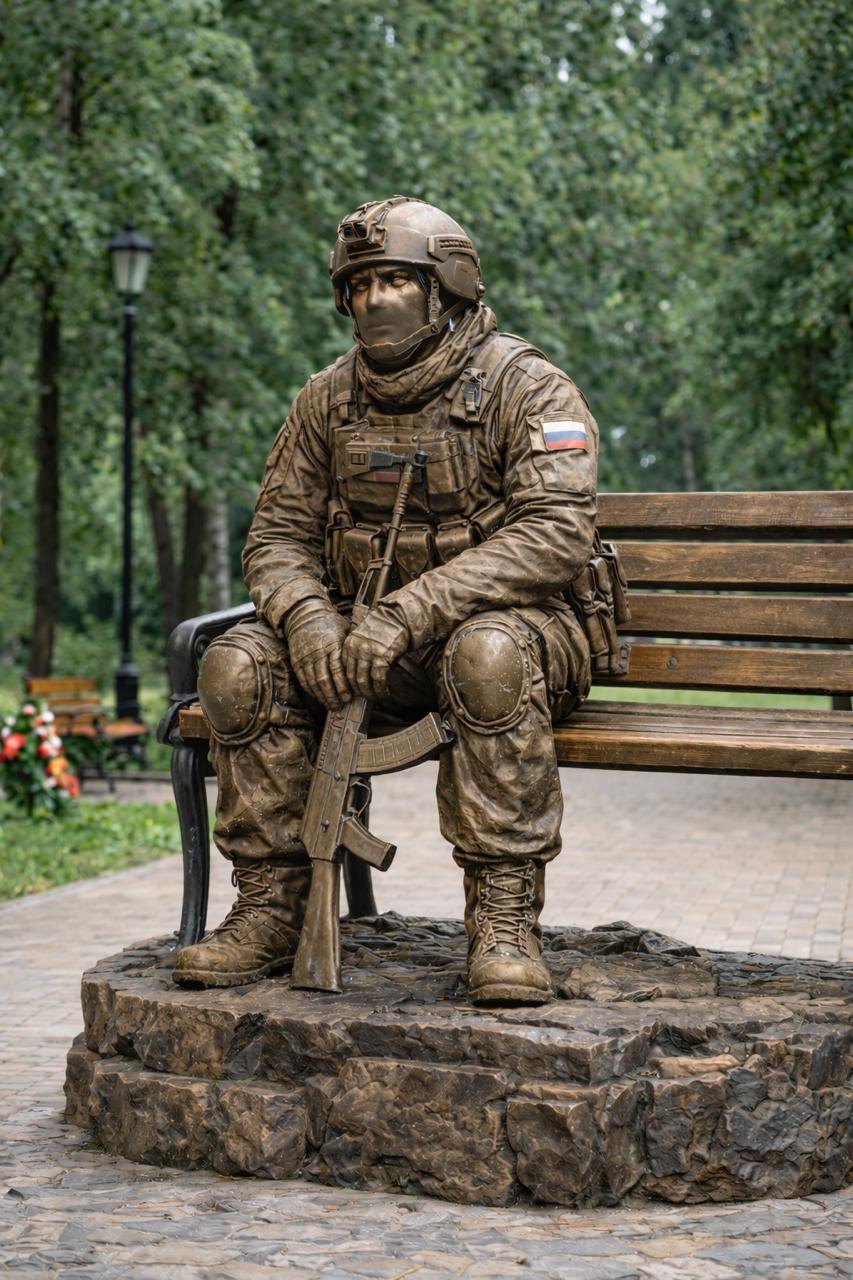 Скульптура «Воин на скамье» — памятник СВО 1 voin svo 3