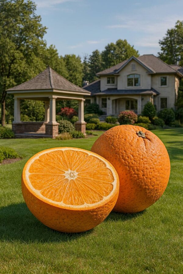 Арт-объект апельсин из композита. Скульптура для сада