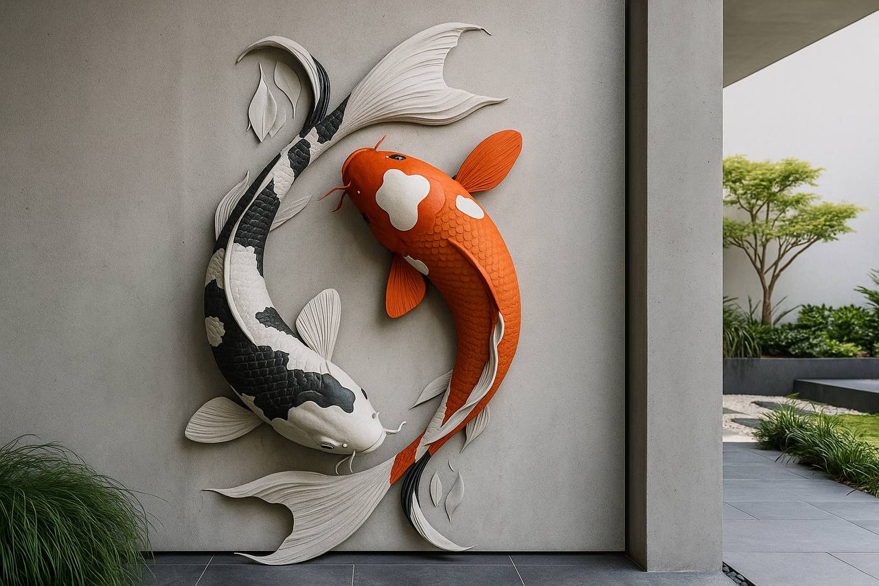 Скульптура "Рыбы Кои" 3 Скульптура рыбы Кои из композита